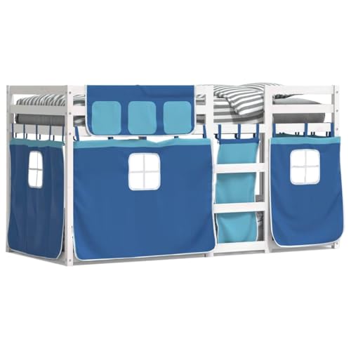 Lumanois Etagenbett mit Vorhängen Blau 90x200 cm Massivholz Kiefer,33.97kg,3283932