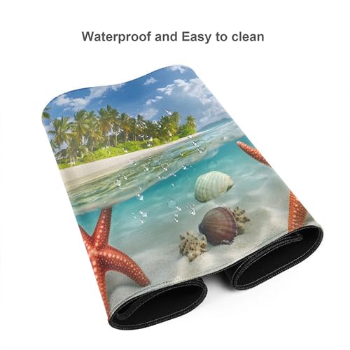 Image of Beach Ocean Starfish Extended Gaming Mouse Pad, with Stitched Edges Large Mouse Pad Desk Protector, Rubber Base Mousepad Keyboard Mouses Mat for Work Game Office Home- 32 inch X 12 inch Inch,E663