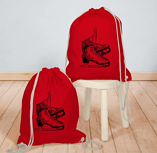 Foto von Turnbeutel Rucksack - Snowboard, Ski und mehr - Schlittschuhfahren - Unisize - Rot - eislaufen kinderturnbeutel skifahren iceskater juterucksäcke ice skating sport tasche kinder wintersport