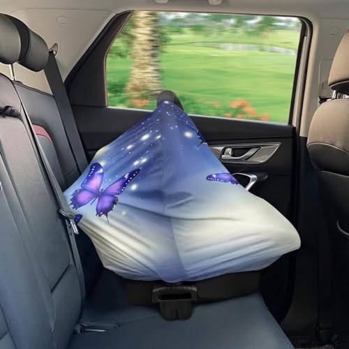 Image of Butterfly Car Seat Canopy for Baby Girls, Trendy Nursing Cover Elastic Shopping Cart Cover for Baby Breastfeeding Cover Soft Car Infant Seat Cover