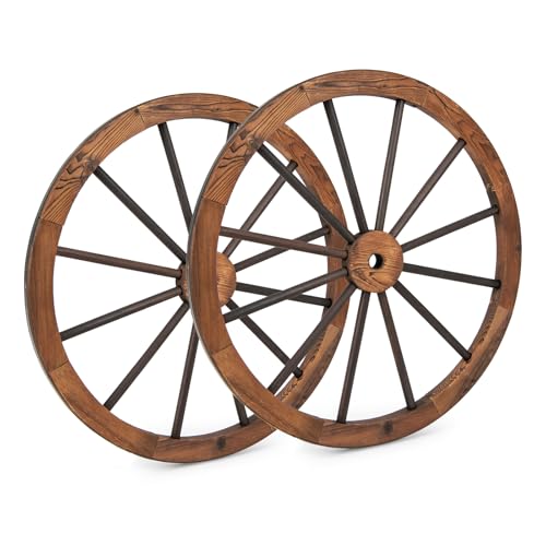 HAPPYGRILL 30” Set of 2 Wood Wagon Wheels, Old Western