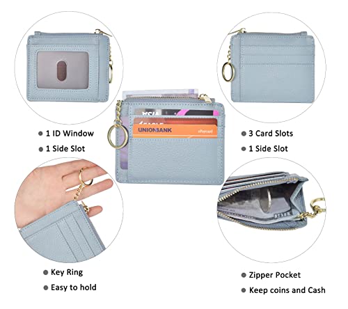 Image of Womens Slim RFID Credit Card Holder Mini Front Pocket Wallet Coin Purse Keychain (Lichee Light Blue)