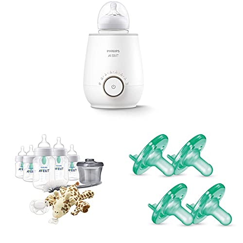 Image of Philips Avent Infant Feeding Bundle with Anti-Colic Baby Bottle with AirFree Vent Newborn Gift Set + Fast Bottle Warmer + Soothie Pacifiers, 0-3 Months, 4 Pack, Green