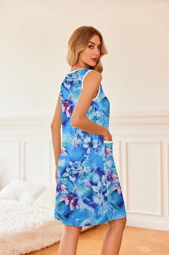 Image of Ekouaer Nightgowns for Women Button Down Sleep Shirts Tank Sleeveless Nightshirt Soft Sleepwear with Pockets
