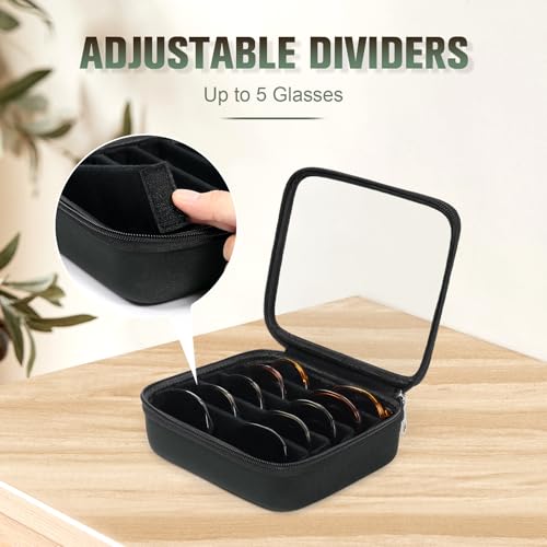 Image of Sunglasses Organizer Case for Multiple Pairs, Eyeglasses Storage Box Hard Shell Travel Eyewear Case Zipper Men Women