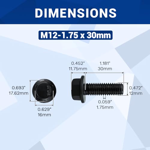 Image of 8-Sets M12-1.75 x 30mm Grade 10.9 Flange Hex Bolts + Flange Nut + Flat Washer + Lock Washer Combo Pack, Black Oxide, for Automotive & Machinery
