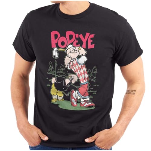 Brisco Brands Popeye The Sailor Man Golf Cartoon Graphic T Shirt Men or Women Black Brisco Brands Popeye The Sailor Man Golf Cartoon Graphic T Shirt Men or Women Black