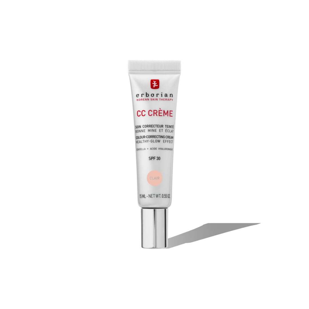 Erborian - CC Crème z Centellą Azjatycką - Krem do Twarzy Rozświetlający o Wysokiej Definicji i Makijaż - Ochrona Przeciwsłoneczna SPF 30 - Kosmetyka Koreańska - Clair 15ml