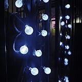 Tuokay, Solarne oświetlenie ogrodowe, łańcuch świetlny z kulką, wodoodporny, 6 m, 30 diod LED, 8 trybów migotania, dekoracyjne łańcuchy świetlne do domu, pawilonu, patio, trawnika, ozdoba ślubna