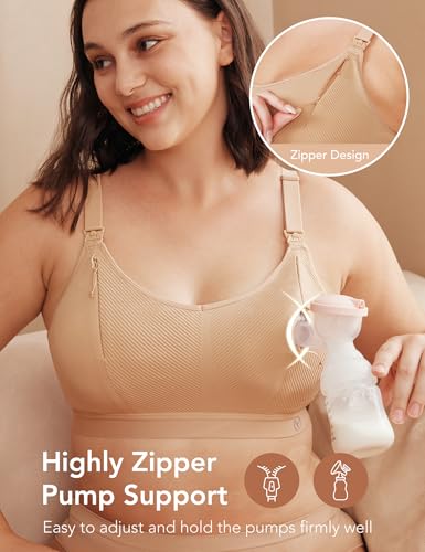 Pumping Bra Hands Free Zip Opening Seamless Nursing Bras for Breastfeeding High Support Nursing & Pumping Bra in One2