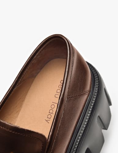 Image of BEAU TODAY Chunky Loafers Women,Platform Loafers for Women,Lug Sole Slip On Leather Classic Penny Shoes,Comfortable Office Work Business Casual Dress Shoes
