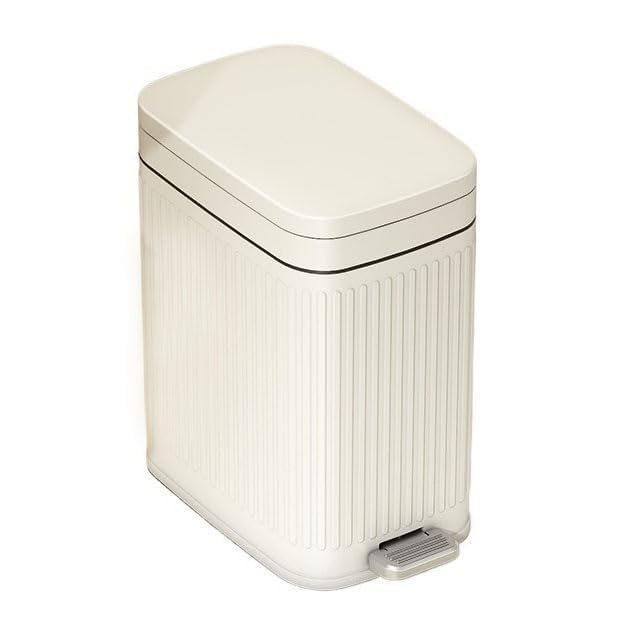 Caneca de basura rectangular con pedal y tapa, blanca, tamaño S