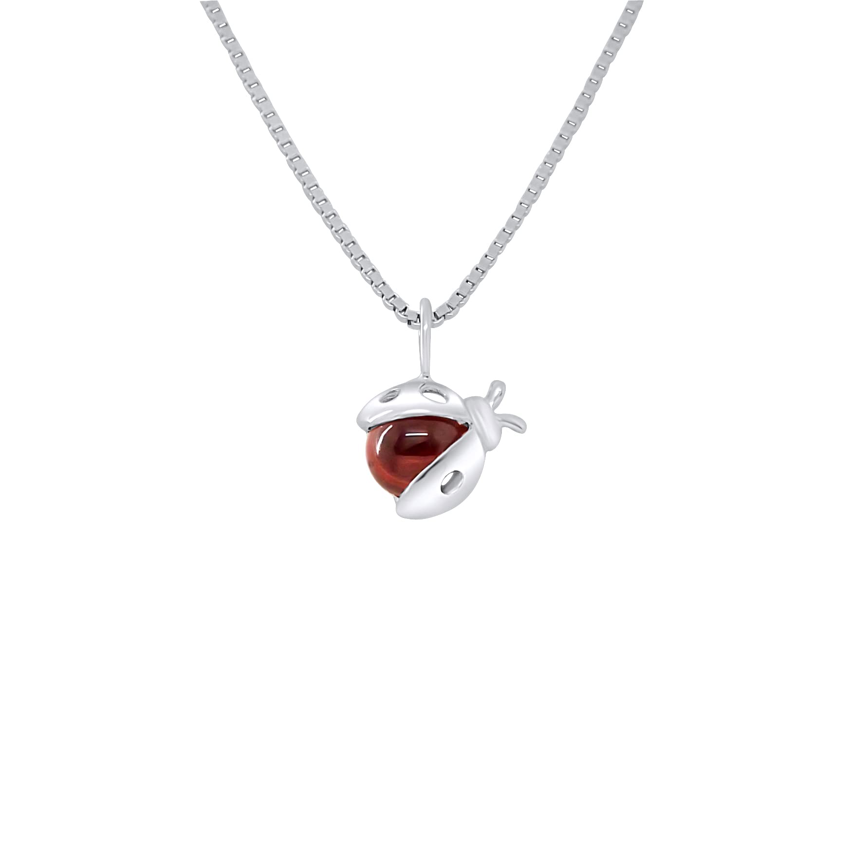 Amours, Bisous & Calins - Pendentif PETITE COCCINELLE - 100% Anallergique - Argent 925 et Grenat Semi-Précieux - Bijou Enfant