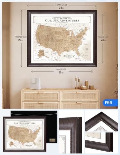 Image of IPIC - Custom Canvas USA Map for Wall Decor, Push Pin Board Decor to Mark Travels, Personalized Artwork with Names and Message on, Large USA Travel Map Print for Home, Office, Study, and RV