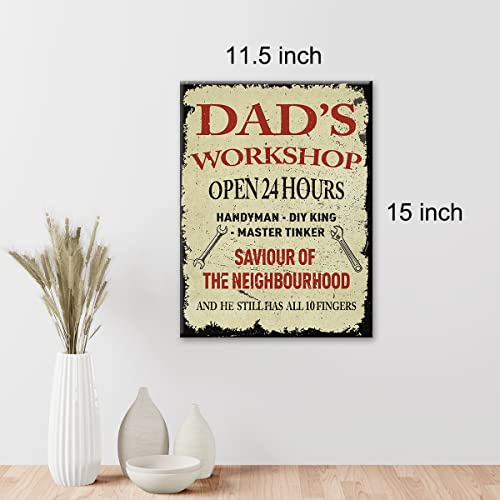 Dad's Workshop Quote Funny Wall Art Canvas Retro Vintage Sign Prints Framed Home Man Cave Garage Artwork Wall Decor 11.5" X 15" #TOP1