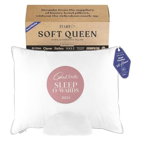 FluffCo Zen Pillow Down Alternative Standard/Queen Size Pillows | Luxury Hotel-Quality Pillow | Breathable Microfiber Polyester Pillow | 300 Thread Count (Standard/Queen Size Soft - Pack of 1) Cover