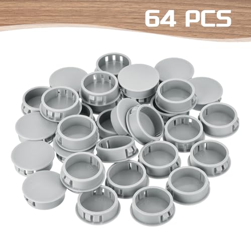 Image of MECCANIXITY 64PCS 28mm(1 1 /8 inch) Light Gray Plastic Hole Plugs, Flush Type Panel Hole Plugs Insert End Caps for Locking Hole Tubes Furniture Cabinet