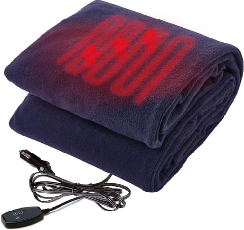 Image of Big Ant Electric Car Blanket 12V Heated Car Blanket with 4 Hours Auto Off, Fast Heating Level Electric Blanket for Car Truck SUV RV Car Electric Blanket 58 inch x 42 inch (Navy Blue, Upgrade Model)