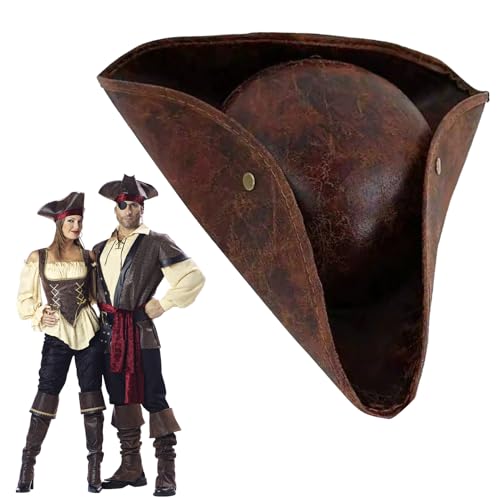 Pirate Hat Adult Women Men Tricorn Leather Brown Pirate Hats Accessories