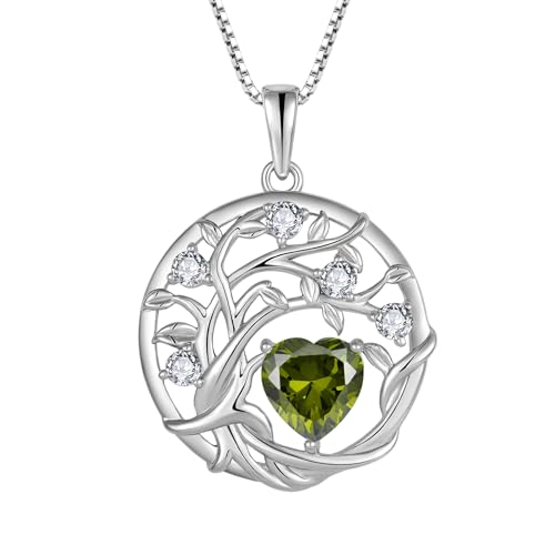 Collier Arbre de Vie pour Femme Argent Sterling 925 Pendentif Pierre de Naissance