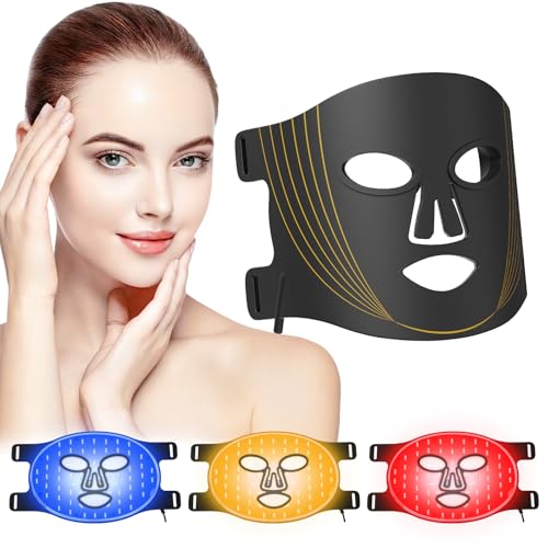 LED-Gesichtsmaske, Rotlichttherapie, LED-Maske für das Gesicht in 3 Farben für Akne-Behandlung, Falten & Hautverjüngung für alle Hauttypen