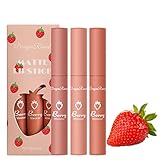 Fujimint Wonderful Lipstick Strawberry Set Lip Gloss Non-stick Cup,Waterproof Matte Lip Glaze Lipstick Set Box (A)