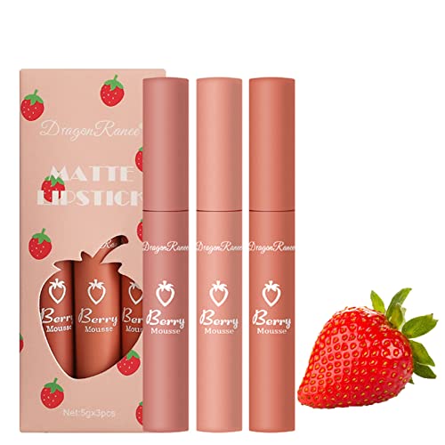Fujimint Wonderful Lipstick Strawberry Set Lip Gloss Non-stick Cup,Waterproof Matte Lip Glaze Lipstick Set Box (A)