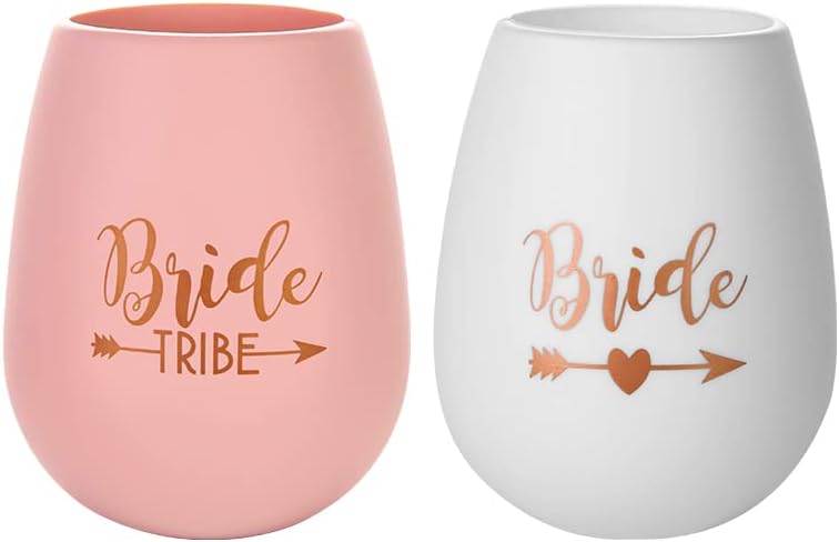 Miniatura 2 de Juego de 10 copas de vino de silicona para despedida de soltera, copas de tribu de novia blanca y oro rosa, regalo de boda para dama de honor,