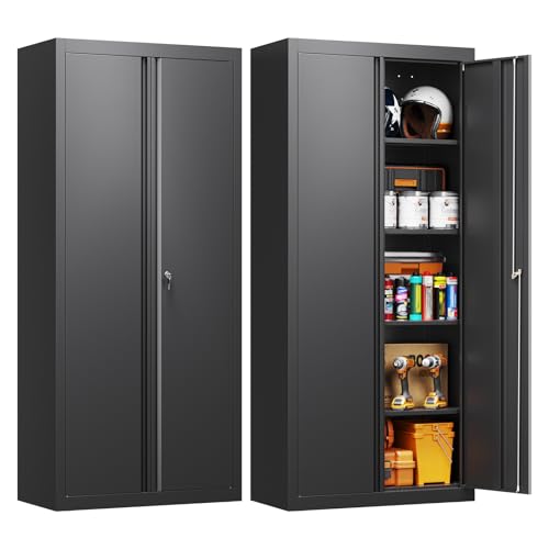 Yizosh Metal Garage Storage Cabinet with 2 Doors and 4 Adjustable Shelves - 71' Steel Lockable File Cabinet,Locking Tool Cabinets for Office,Home,Garage,School,Gym