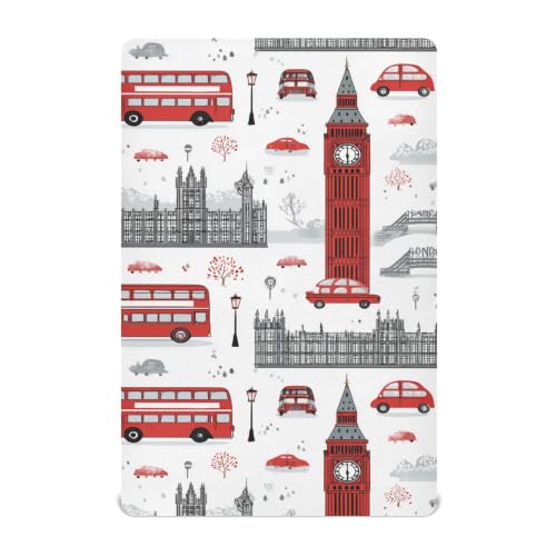 Image of London Theme Car Crib Sheets Soft Breathable Fitted Baby Crib Sheets Mattress Cover for Girls Boys, 52 inch x 28 inch x 9 inch
