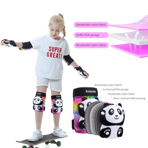 kcayony Kids Knee Elbow Wrist Pads Set for Boys Girls Age 3-15 Years, Protective Gear for Skateboard Bike Roller Skating Scooter Inline Skating Sports (Pink, M(8-15years Old)(55-88lb))