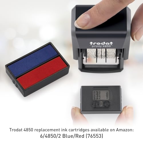 Trodat Printy 4850 Date Stamp – Pocket Sized Self-Inking Stamp with Received Message – Blue and Red Ink, 3/4" x 1"