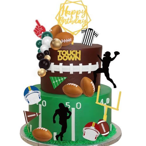 28 Pieces Football Cake Topper Football Players Cupcake Toppers Rugby Ball Happy Birthday Cake Picks Sports Theme Cake Decorations for Game Day Birthday Party Baby Shower Supplies
