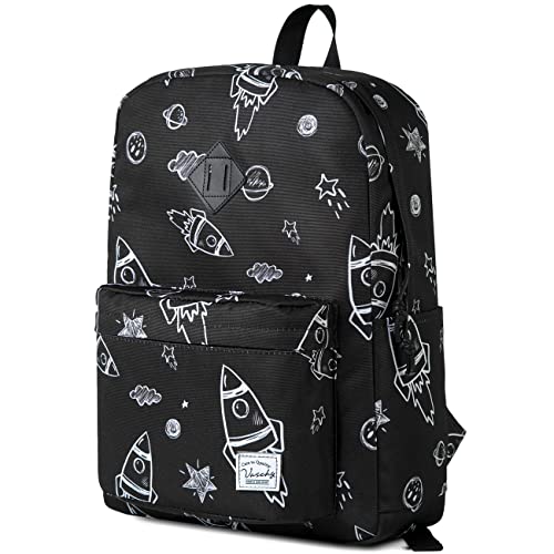 Mochila Escolar, VASCHY Mochilas Leves Mochila Clássica Básica Casual Resistente à Água Mochila Resistente à Água para Meninos e Meninas Adolescentes, Espaço preto