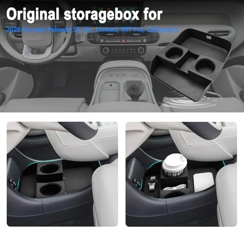 SHAOHAO 3 Pcs for 2026 Hyundai Palisade Center Console Organizer & Lower Organizer for 2026 Hyundai Palisade Calligraphy Accessories Console Tray Pliasade Hybrid Armrest Storage Box (Only for 7-Seat) by SHAOHAO - Image 6
