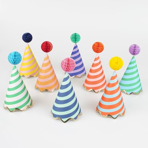 Meri Meri Birthday Party Hats Pack of 8 Bright and Colorful Cone Birthday Hats for Kids & Adults Cone Party Hats