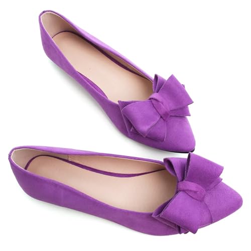Image of TN TANGNEST Women's Flats Comfortable Dressy Slip On | Pointed Toe Bow Ballet Shoes, Business Casual Office Flats, Suede Flat Shoes