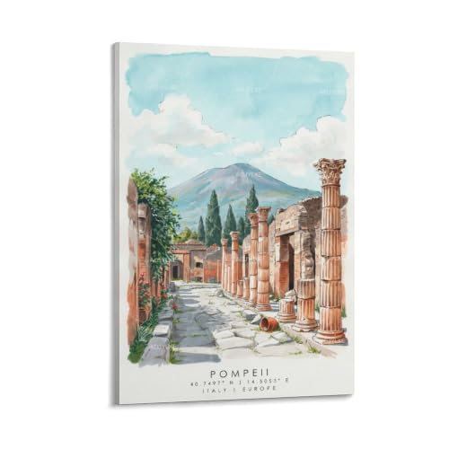 Peinture Pompéi aquarelle de paysage urbain chic 50 x 75