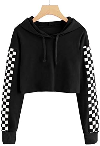 Girls Unicorn Plaid Hooded Crop Tops Jackets Kids Sweatshirts Fall Clothes 3-9 T Plain Black