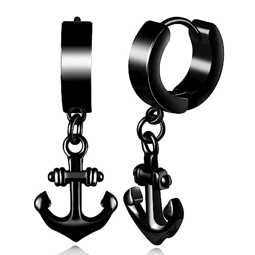 feilok Ancre pendentif double tête goujon boucles d'oreilles hommes femmes acier inoxydable noir
