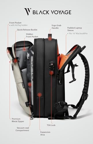 Image of BlackVoyage Vortex Vacuum Seal Travel Backpack 60L Expandable Air Compression System Water Resistant TSA Lock, Aero (Black), 60L (Air Pump Included), Aero