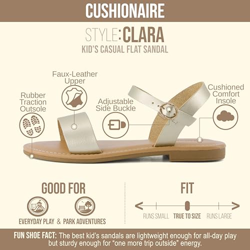 Image of CUSHIONAIRE Clara Casual Flat Girls Sandals, Adjustable Buckle Ankle Strap with Lightweight Cushioned Comfort Kids Sandals