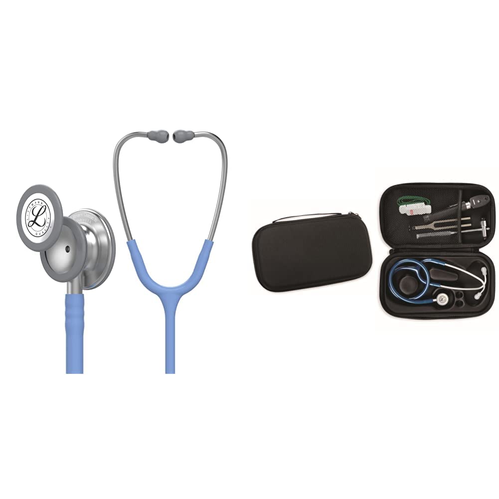 Stetoscopio per il monitoraggio 3M™ Littmann® Classic III™, tubo auricolare azzurro cielo, 69 cm, 5630 & GIMA ASTUCCIO PORTA FONENDO - Colore Nero. Uso Professionale. Custodia rigida protettiva