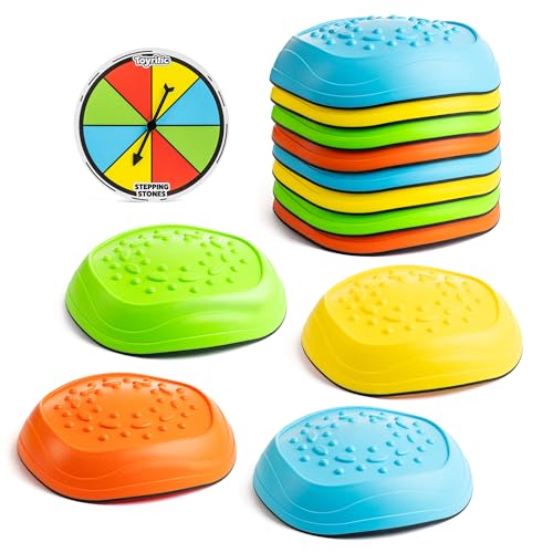 Toyrific Stepping Stones Balance Game - 8 Stackable Pieces Sensory Stones Non-Slip with Spinner and Games Indoor and Outdoor Play Toy for Kids Holds up to 100kg