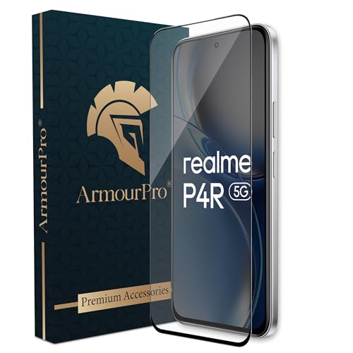 Image of ArmourPro Tempered Glass for Realme P4R - 9H Screen Protector with Black Border, Anti Scratch, Edge-to-Edge Coverage, HD Clarity, Smooth Touch, Case Friendly | Black