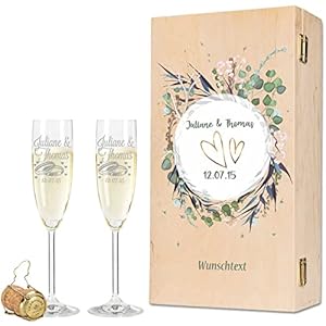 Leonardo Sektgläser mit Gravur von Namen & Datum im – Flower Wedding Design – als Geschenk zur Hochzeit, Verlobung oder…