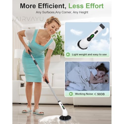 Image of Powerful Electric Spin Scrubber with Extendable Handle, 2-Speed Cordless, 9 Multi-Surface Brush Heads, 90Mins Work Time, 3 Adjustable Size, Rechargeable Cleaning Tool for Bathroom Tiles, Tub & Floors.