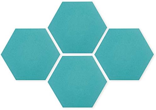 HIFELTY Felt Cork Board Tiles, Set of 4 Thickened Hexagon Wall Bulletin Boards, Turquoise Memo Board Notice Bulletin Pads with Self Adhesive Backing for Home Office