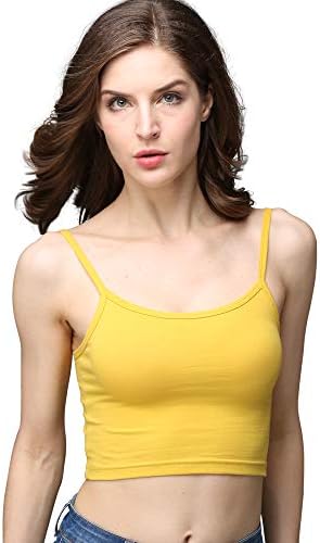 cunlin Crop Top Cami Camisole Summer Women Sexy Slim Sleeveless Spaghetti Strap Tank Top Ginger Yellow S