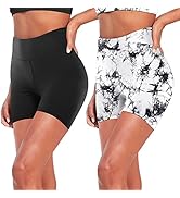 iceROSE 2 Pack Cross Waist Biker Shorts for Women, 5" Crossover Soft Black Workout Yoga Shorts